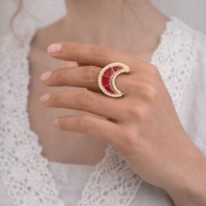 Meenakari Moon Ring Elegant Stunning Traditional Design for Graceful Women