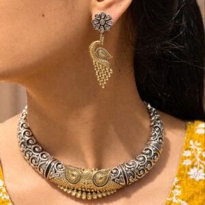 Two-tone Peacock Hasli Necklace Elegant Dazzling Traditional Statement Jewelry