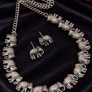Unique Oxidized Elephant Necklace Elegant Traditional Jewelry for Royal Look