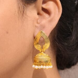 Gold Plated Jhumka Earring Dazzling Jewelry for Pearl Work Detailing
