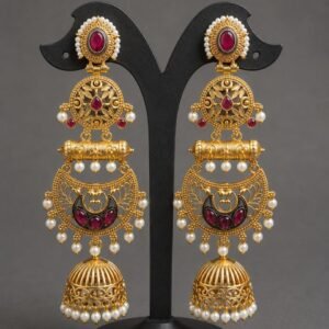 Gold Plated Floral Jhumka Earring Gorgeous Premium Jewelry for Pearl Work Detailing