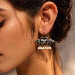 Silver Plated Casual Wear Oxidized Hook Earrings