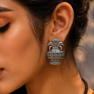Silver Replica Kalash Stud | Unique Oxidized Earrings For Girls