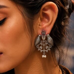 Antique-Style Silver Replica Bird Stud Earrings in Brass – The Best Pick