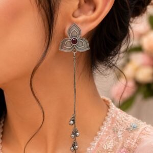 Silver Floral Kashmiri Earring Traditional Jewelry for Weddings, Festivals & Ethnic Wear