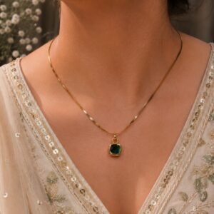 Anti Tarnish Square Chain Pendant Premium Gold Plated Necklace for Women