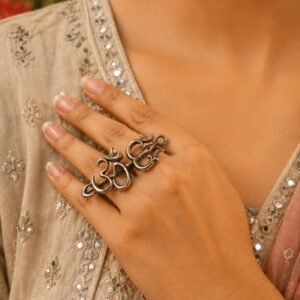 Oxidized Om Ring Adjustable Traditional Silver Ring for Women