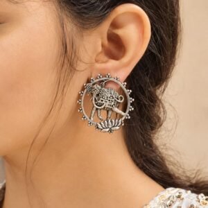 Silver Elephant Stud Earring Elegant Oxidized Beautiful Design for Traditional Wear
