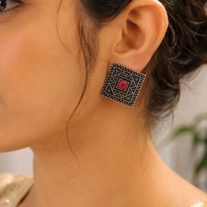 Antique Oxidised Square Stud – Stunning Earrings for Elegant Modern Traditional Looks