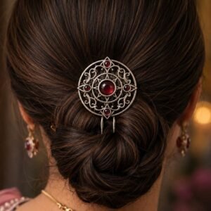 Stylish Silver Hair Accessories – Elegant Floral Charm for Stunning Traditional Hairstyles