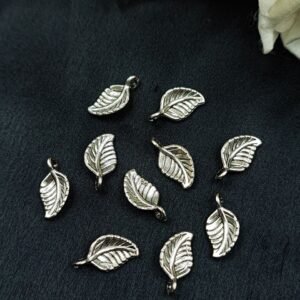 Stylish Leaf Motif Silver Plated German Silver Charm Raw Material (10 piece)