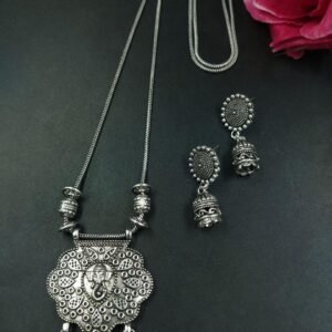Ganesha Design German Silver Chain Pendant Necklace Set for Women