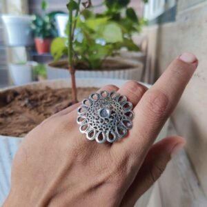 Stylish Oxidised Ring | Adjustable Silver Replica Finger Ring Jewelry for Women and Girls in Trendy Design