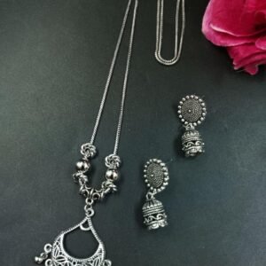 Ghungroo German Silver Chain Pendant Necklace Set for Women