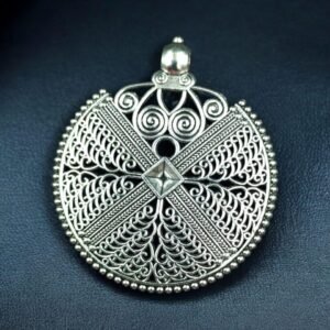 Floral Art Round Pendant German Silver DIY Jewelry Raw Material for Handmade Craft Necklace Making