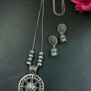 Round Shape German Silver Chain Pendant Necklace Set for Women