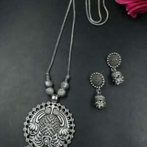 Unique Ghungroo Oxidized German Silver Chain Necklace Set for Women Traditional Ethnic Jewelry