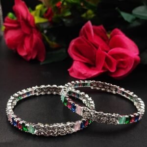 Beautiful AD Work Silver Plated Bangle for Women Elegant Partywear Jewelry