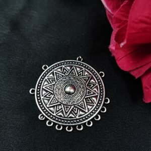 Round Shape German Silver Pendant Raw Material with Elegant Pearl Work for DIY Jewelry Making