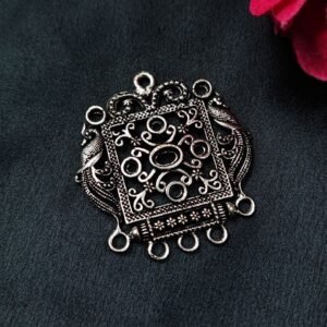 Peacock Floral Art German Silver Charm with Stone and Pearl Work for DIY Jewelry Making