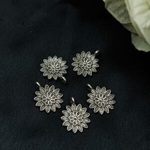 Flower Design German Silver Charm Raw Material for DIY Jewelry Making (5 piece)