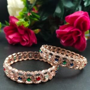 Gold Plated AD Stone Work Amazing Bangle for Women Elegant Partywear Jewelry
