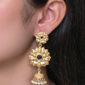 Elegant Gold Plated Flower Design Jhumka Earrings | Stone & Pearl Work Amazing Jewelry