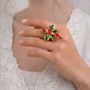 Goldplated Enamel Ring Elegant Premium Design for Stylish Traditional and Modern Wear